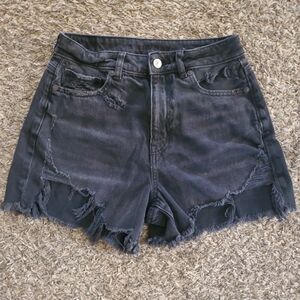 American Eagle Outfitters Black Jean Shorts Distressed High-Waisted